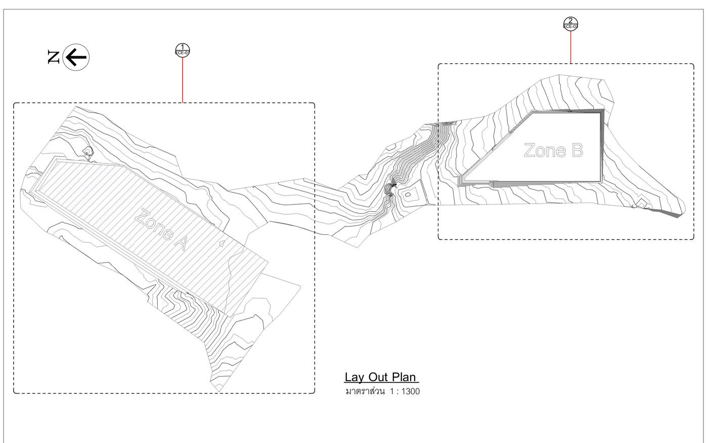 Lay Out Plan — แปลนรวมพื้นที่ปรับระดับ Zone A และ Zone B