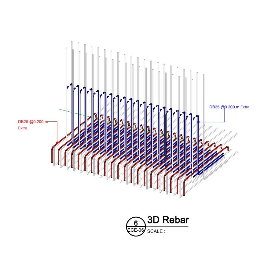 3D Rebar — เหล็กเสริมกำแพงกันดิน DB25 @0.200 ม.