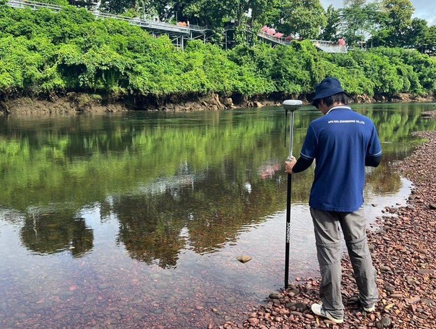 รังวัดด้วย GPS สำรวจริมแม่น้ำ GPS survey riverside SPN Soil Engineering